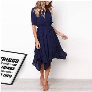 Chic Bohemian Style Navy Blue Midi Dress